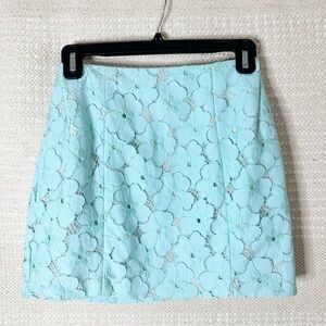 DIANE VON FURSTENBERG DVF blue floral lace Clyde mini skirt 0